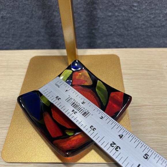 Fused Glass Centerpiece Trinket Dish Colorful Great Condition Trinket 3.5”x3.5” - Picture 6 of 6